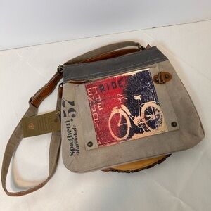 Clea Ray "Enjoy the Ride" canvas crossbody purse up cycled from military tents